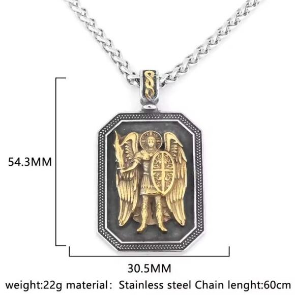 Silver & Gold Necklace Archangel St. Michael Christian Catholic Faith Stainless